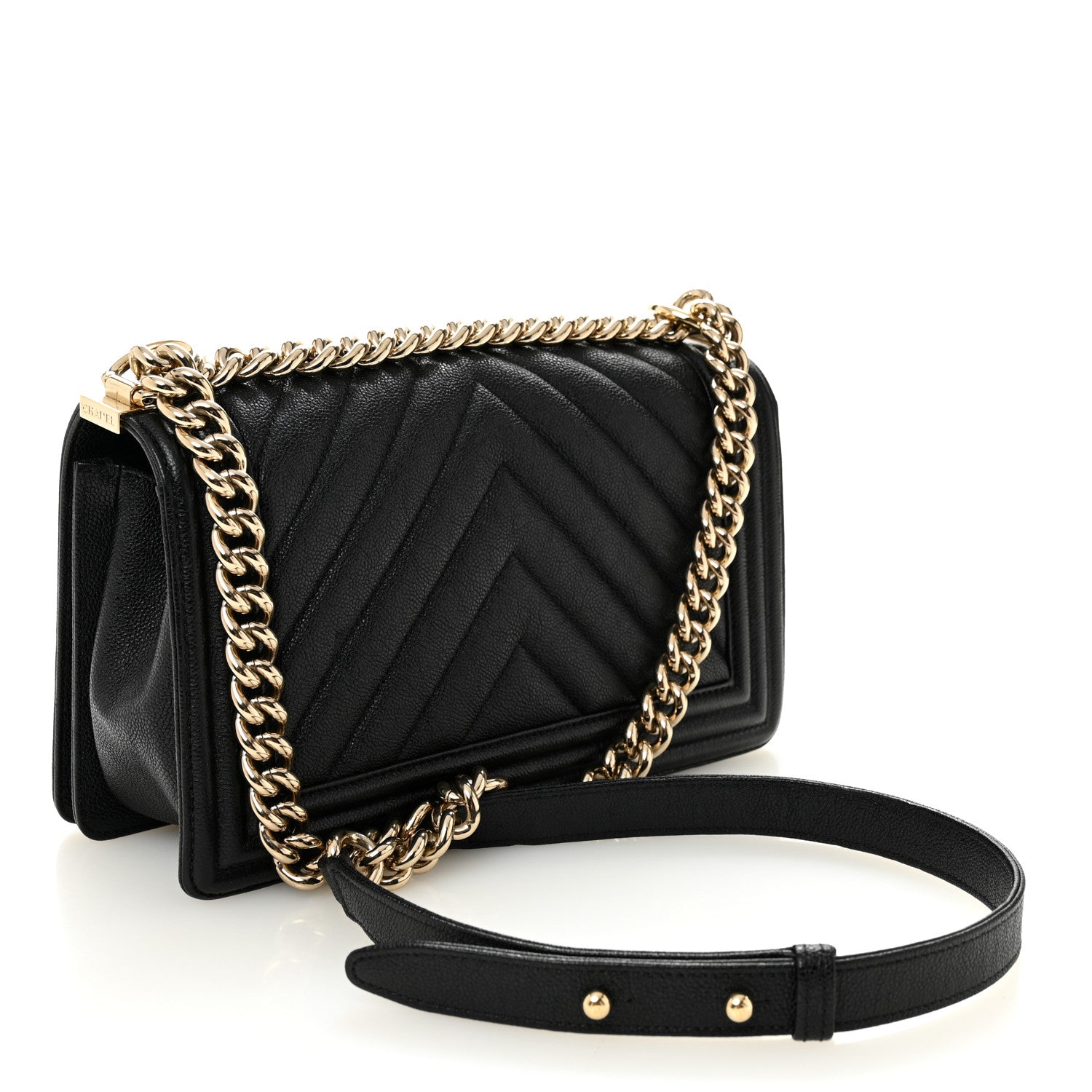 Chanel Caviar Chevron Quilted Medium Boy Flap Black 3 of 11