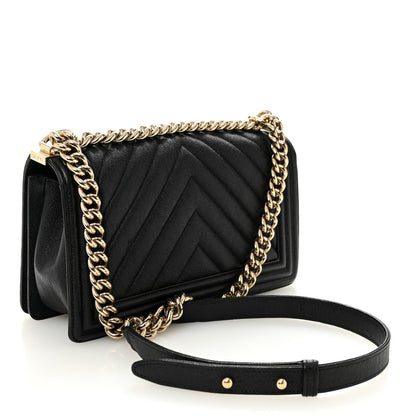 Chanel Caviar Chevron Quilted Medium Boy Flap Black 3 of 11