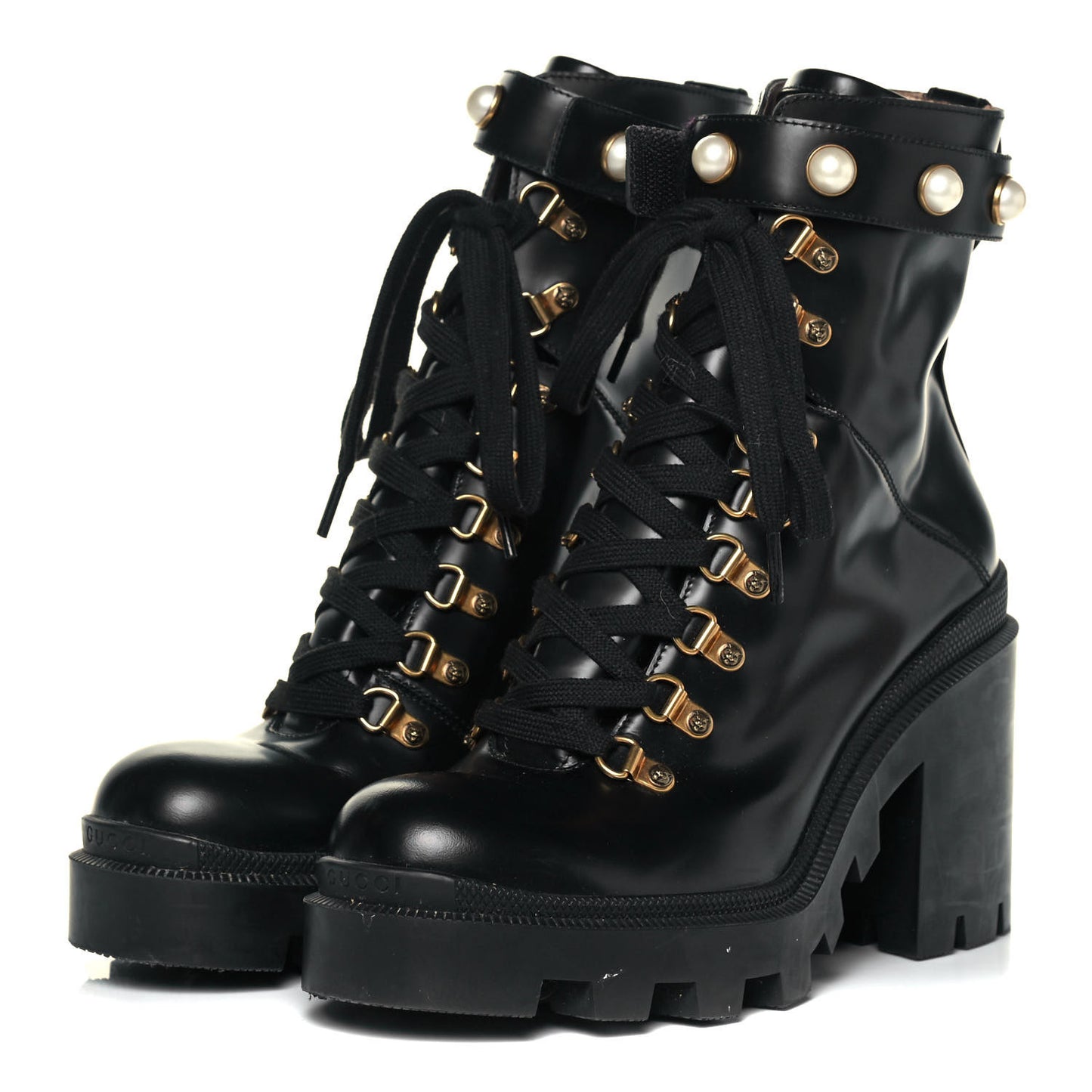 Magnum Calfskin Pearl Lace Up Combat Ankle Boots 39.5 Black