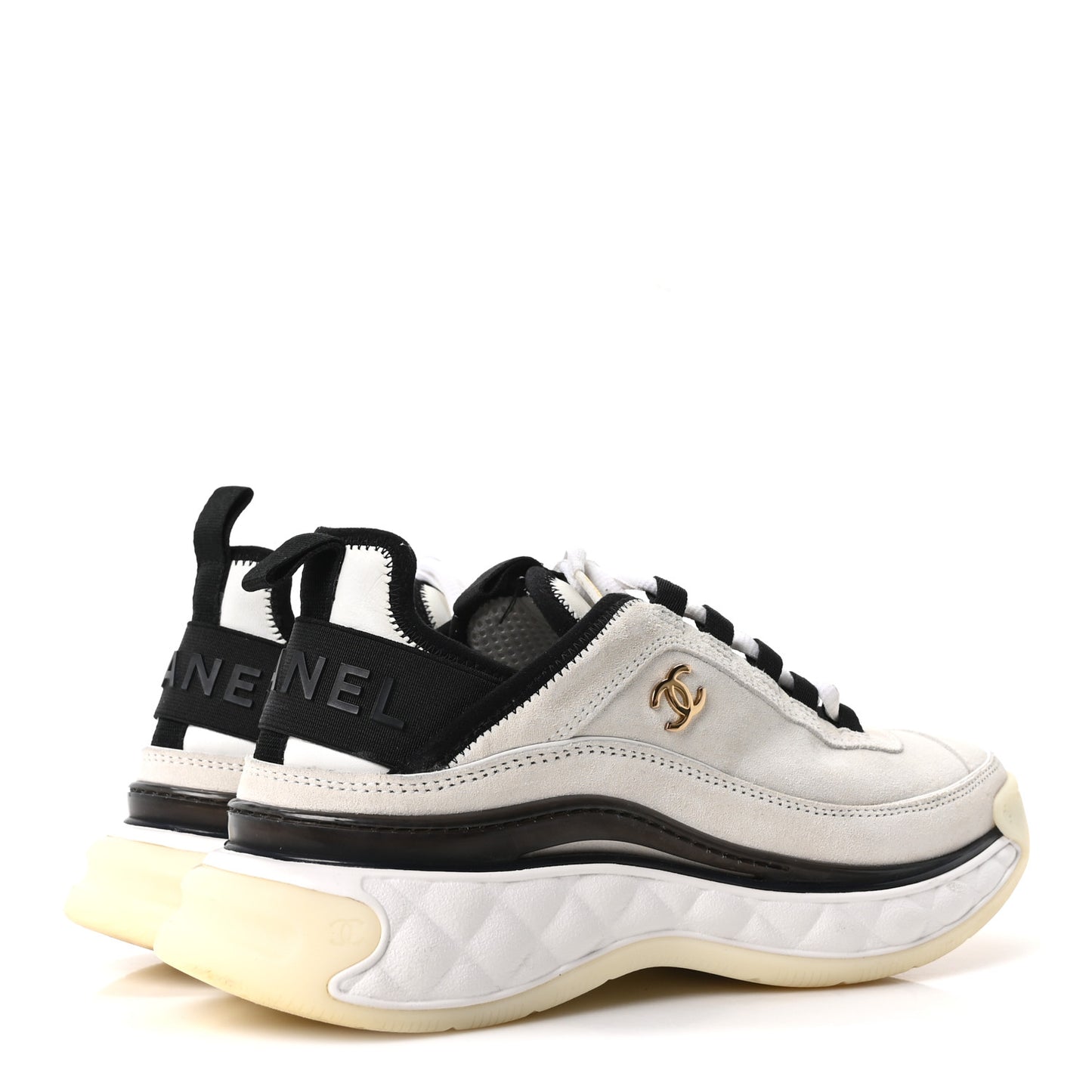 Suede Calfskin Nylon Grosgrain CC Sneakers 37 White