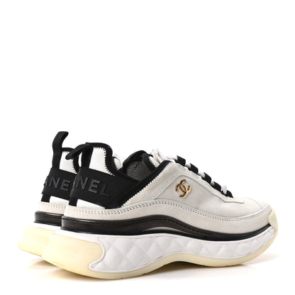 Chanel Suede Calfskin Nylon Grosgrain CC Sneakers 37 White 5 of 9