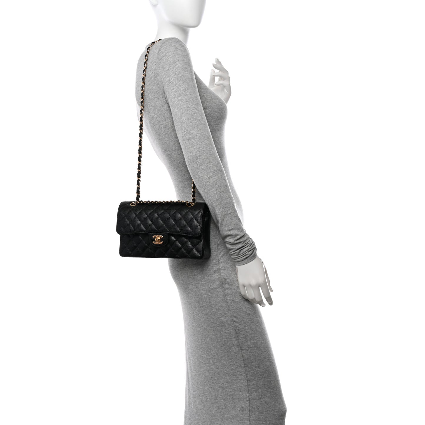 Caviar Quilted Small Double Flap Black