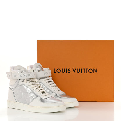 Louis Vuitton Metallic Calfskin Embossed Monogram Boombox Sneakers 37.5 White Silver 9 of 9