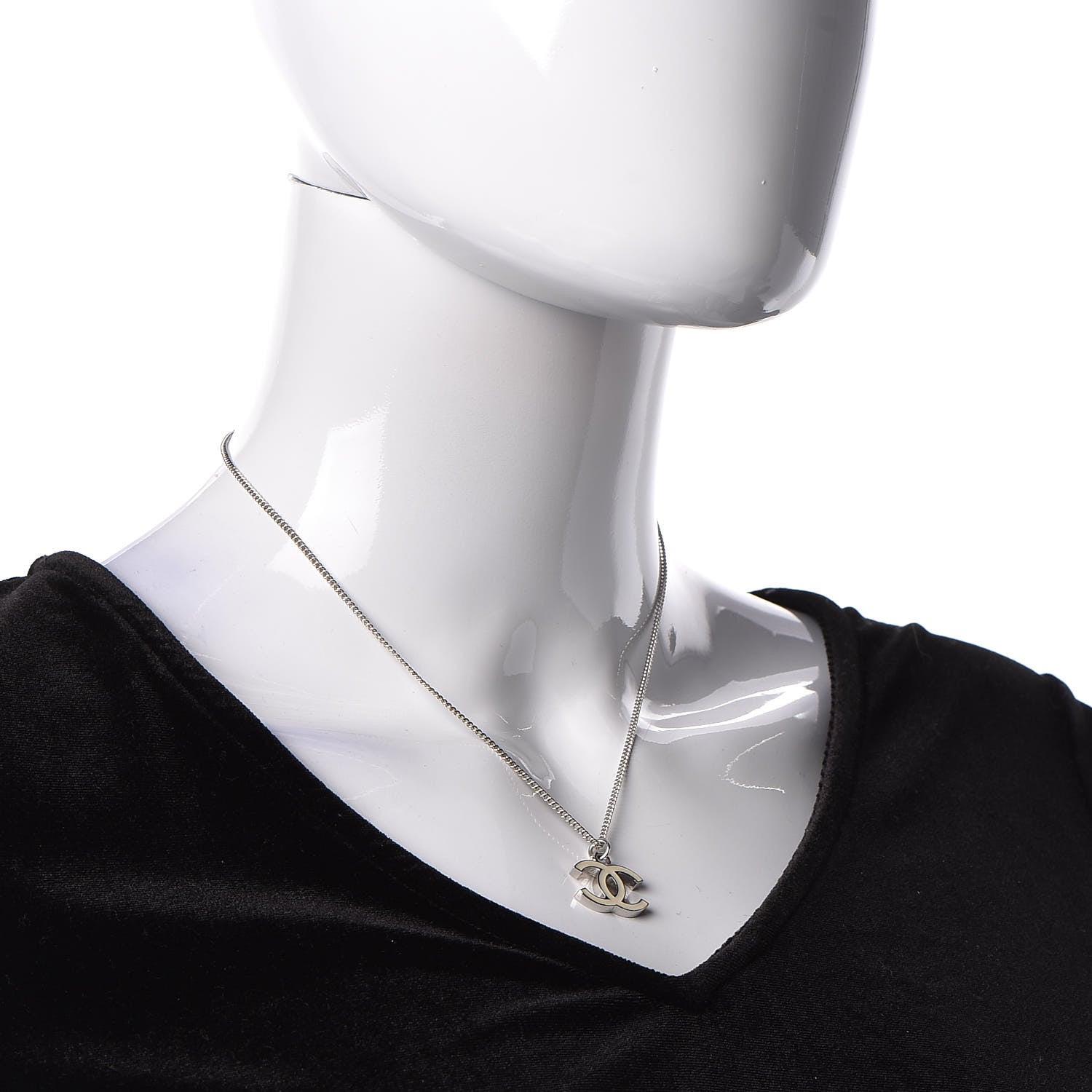 Chanel Enamel CC Necklace White Silver 2 of 8