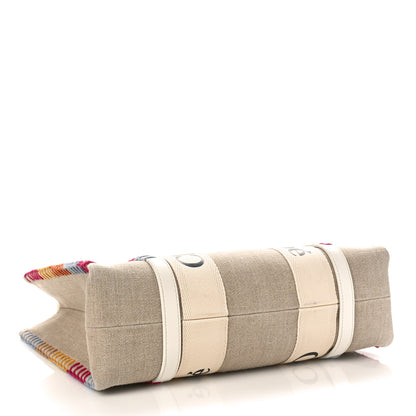 Chloe Linen Canvas Calfskin Blanket Stitched Medium Woody Ribbon Tote White Multicolor 4 of 10