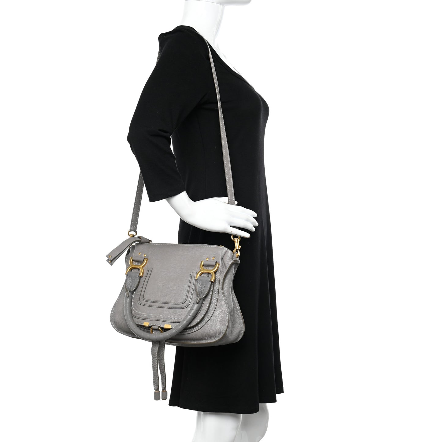 Calfskin Small Marcie Satchel Cashmere Grey