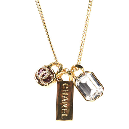 Chanel Metal Crystal Charm Necklace Purple Gold 4 of 7