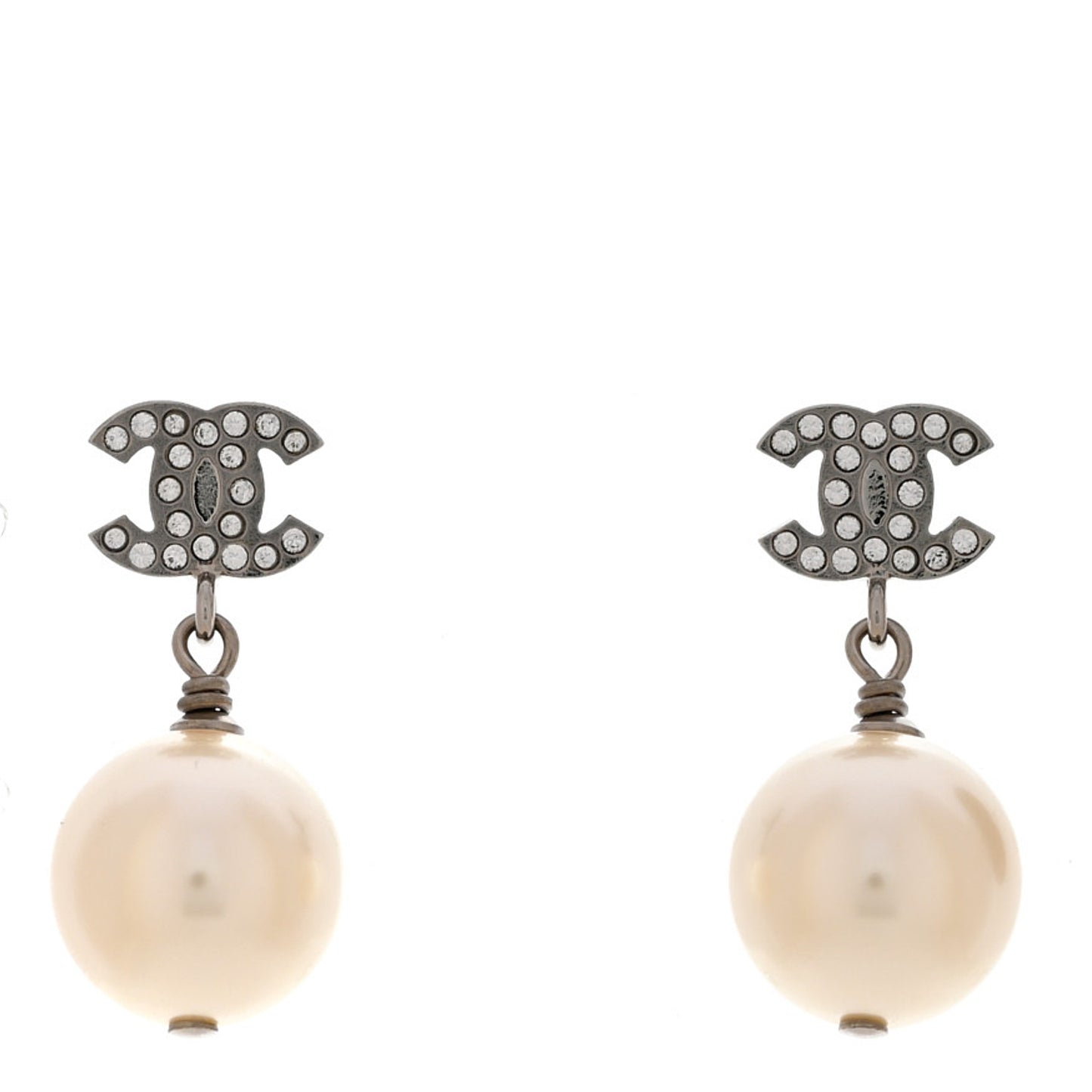 Crystal Pearl CC Drop Earrings Silver Pearly White