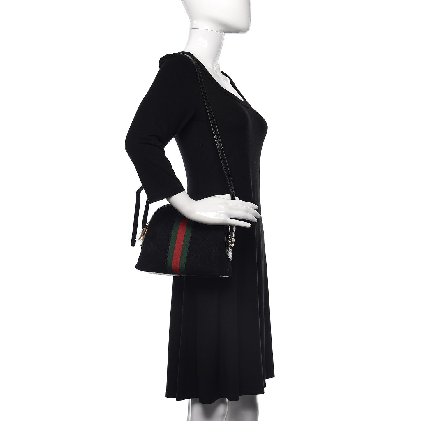 Suede Patent Web GG Small Ophidia Dome Shoulder Bag Black