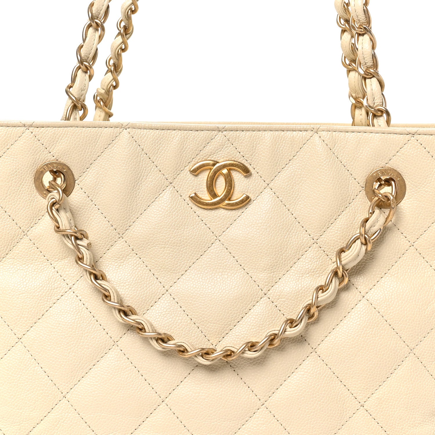 Chanel Caviar Quilted Small Trapezoid Chain Shopping Tote Ivory 8 of 10