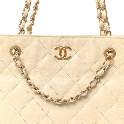 Chanel Caviar Quilted Small Trapezoid Chain Shopping Tote Ivory 8 of 10