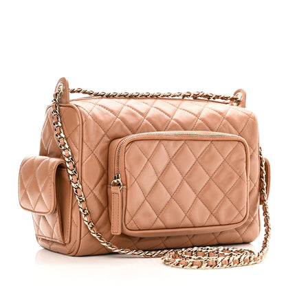 Chanel Shiny Crumpled Lambskin Quilted Medium Preppy Pocket Camera Case Brown 2 of 9