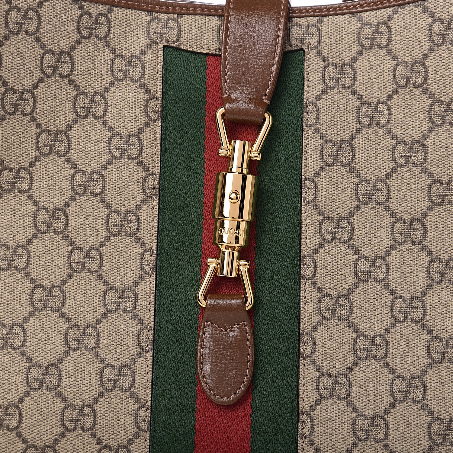 Gucci GG Supreme Monogram Azalea Calfskin Web Medium Jackie 1961 Hobo Beige Ebony Brown Sugar 7 of 10