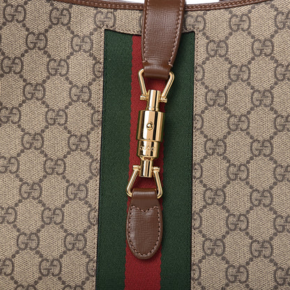 Gucci GG Supreme Monogram Azalea Calfskin Web Medium Jackie 1961 Hobo Beige Ebony Brown Sugar 7 of 10