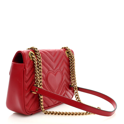 Gucci Calfskin Matelasse Small GG Marmont Shoulder Bag Hibiscus Red 3 of 9