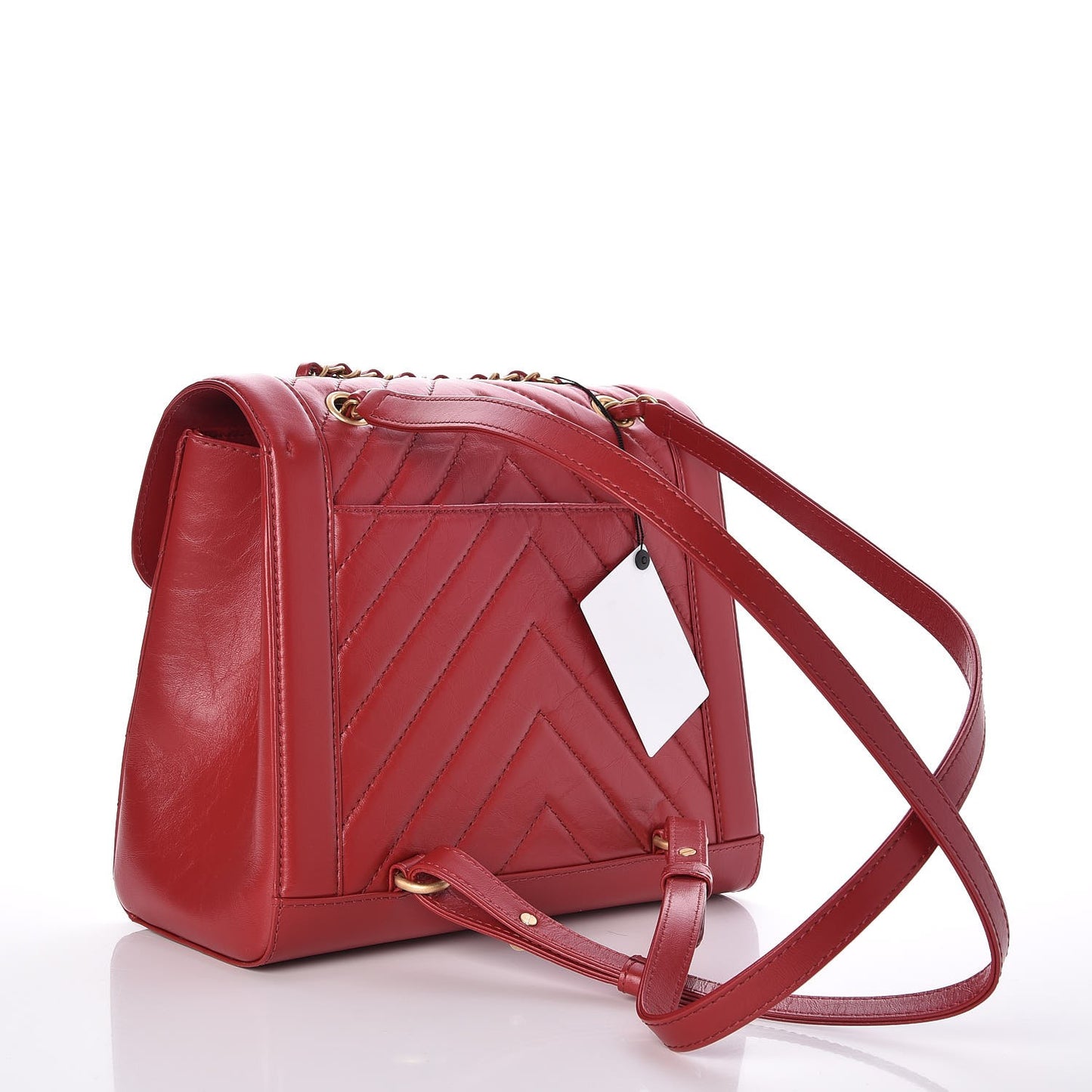 Aged Calfskin Quilted Backpack Red