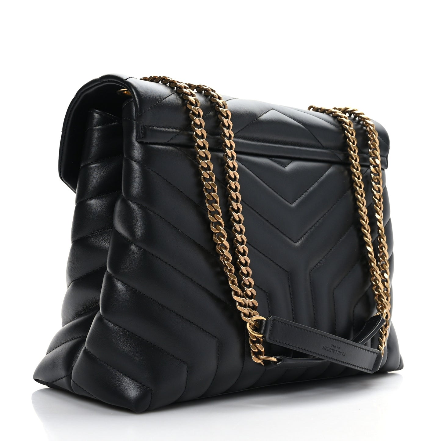 Calfskin Y Quilted Monogram Medium Loulou Chain Satchel Black