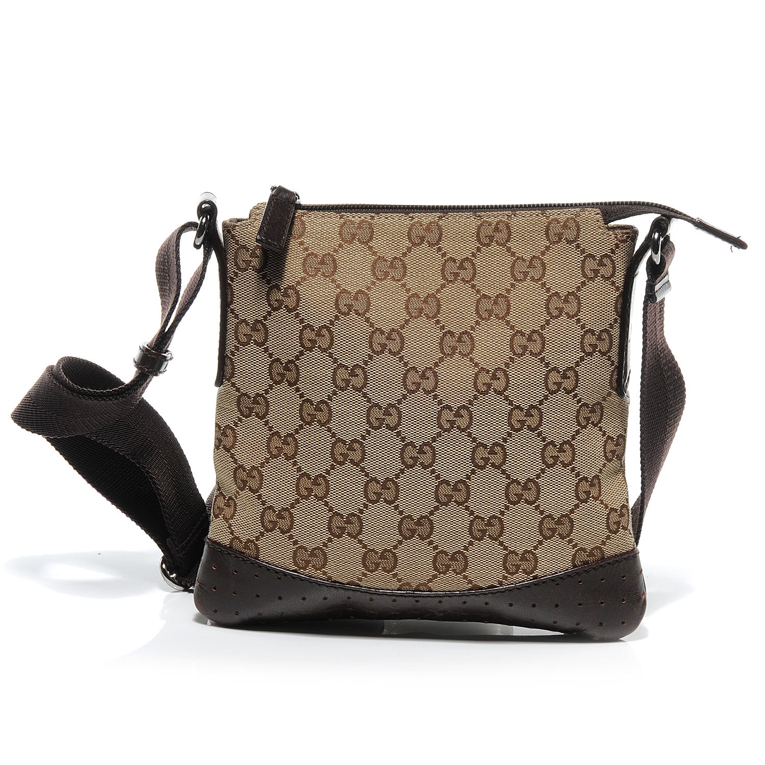 Gucci Monogram Calfskin Perforated Small Flat Messenger Bag Dark Brown 4 of 9