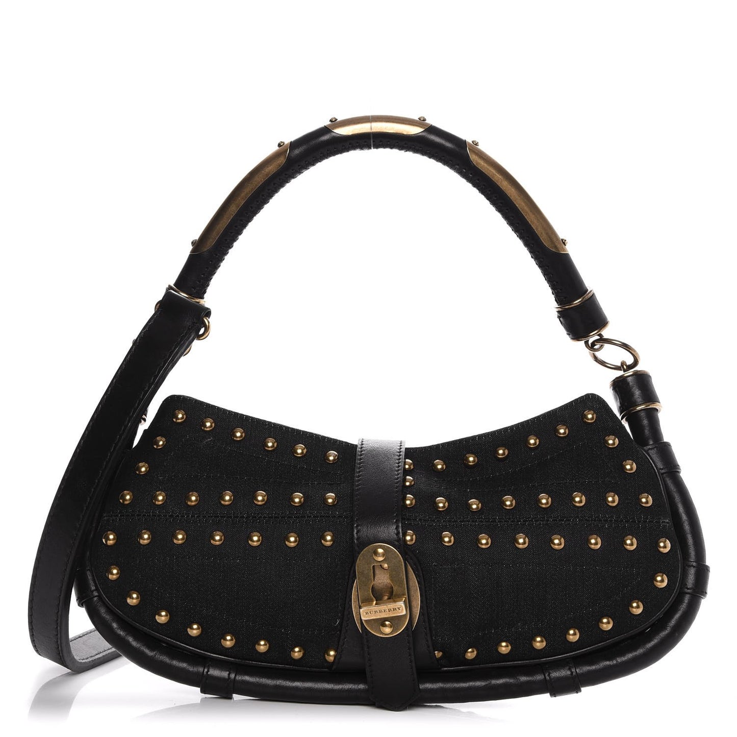 Denim Studded Shoulder Bag Navy Blue