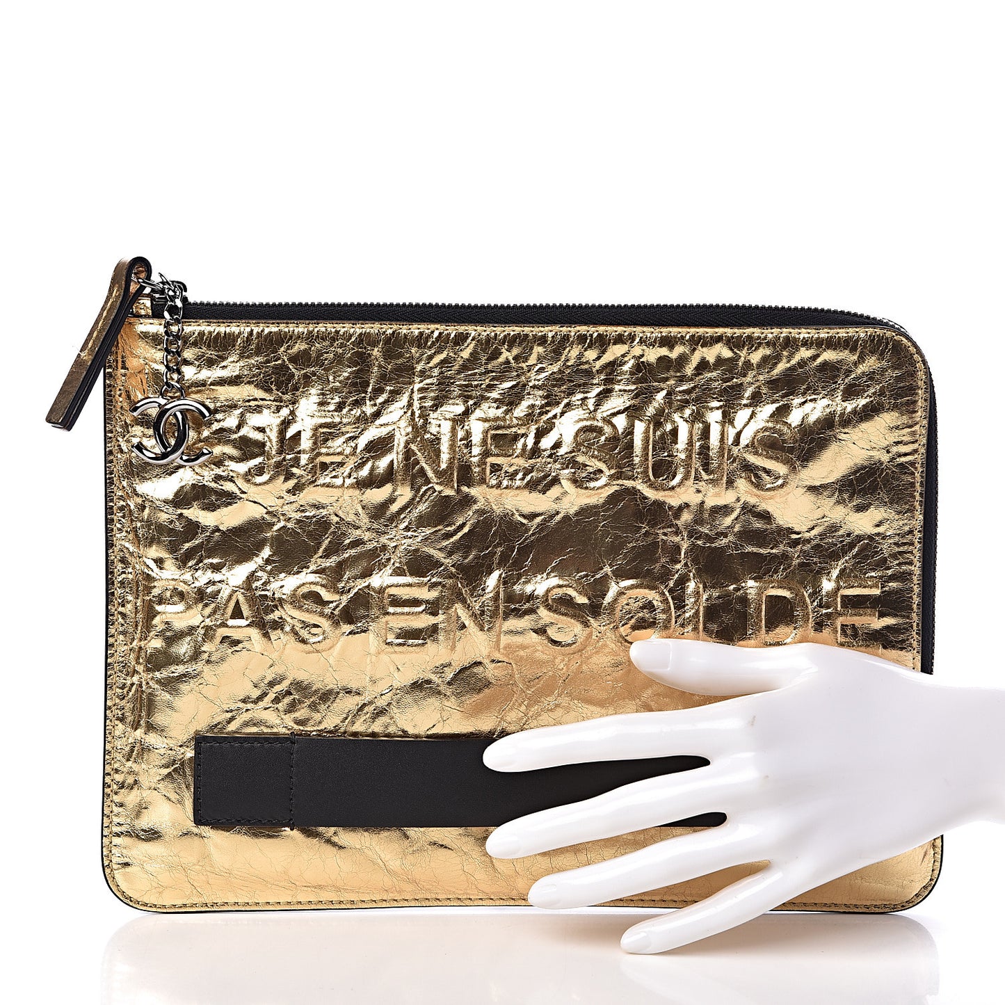 Metallic Lambskin Medium Je Ne Suis Pas En Solde Pouch Clutch Gold