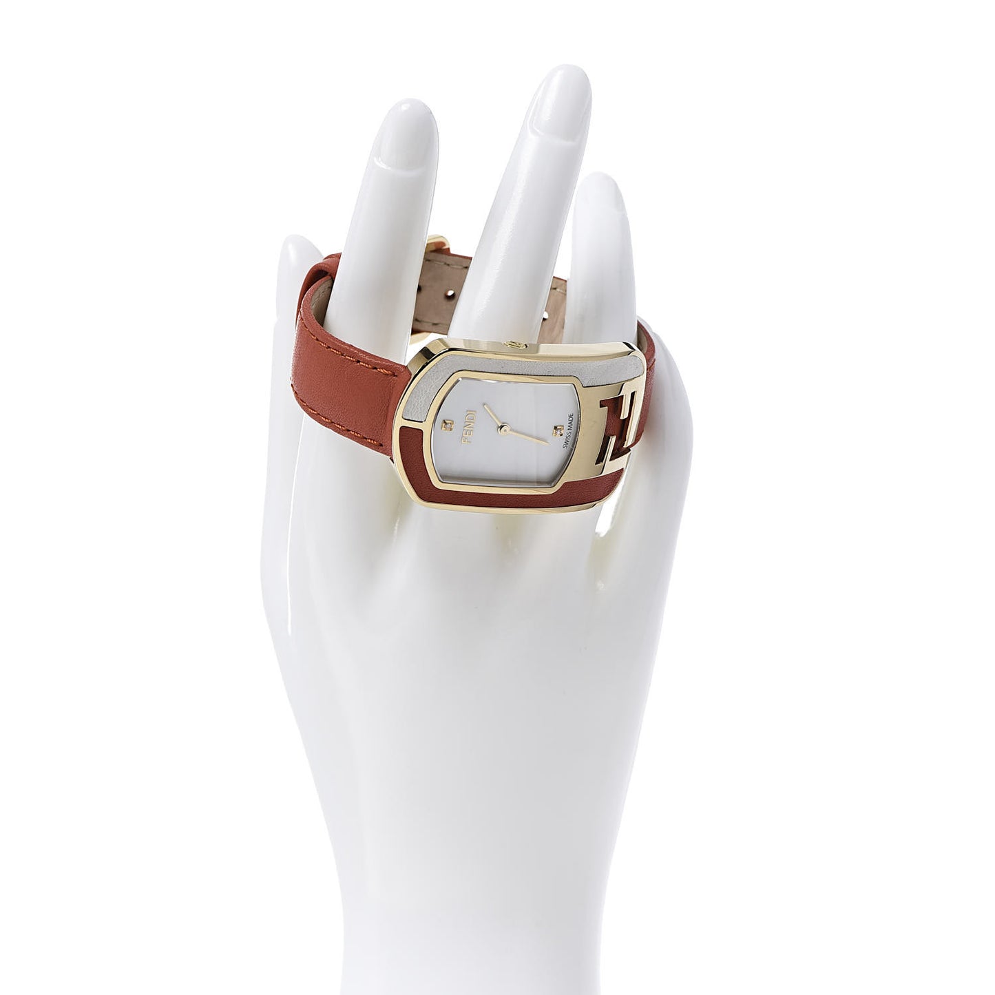 Stainless Steel Calfskin Diamond Mother of Pearl 29mm Chameleon Quartz Watch Coral