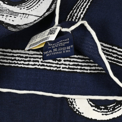 Hermes Cashmere Silk Inventaire Poetique Pour Un Conte Shawl 140  Caban White Black 3 of 3