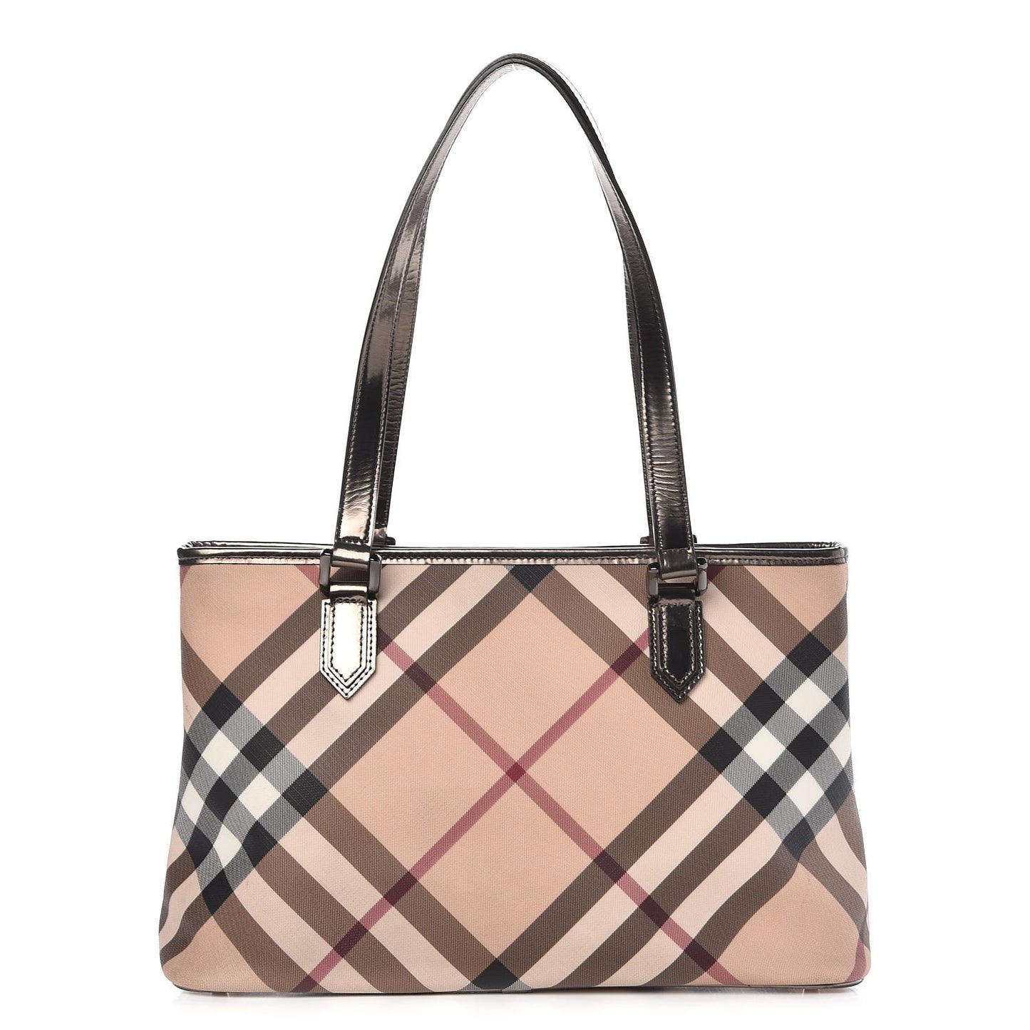 Patent Nova Check Shopper Tote Nickel