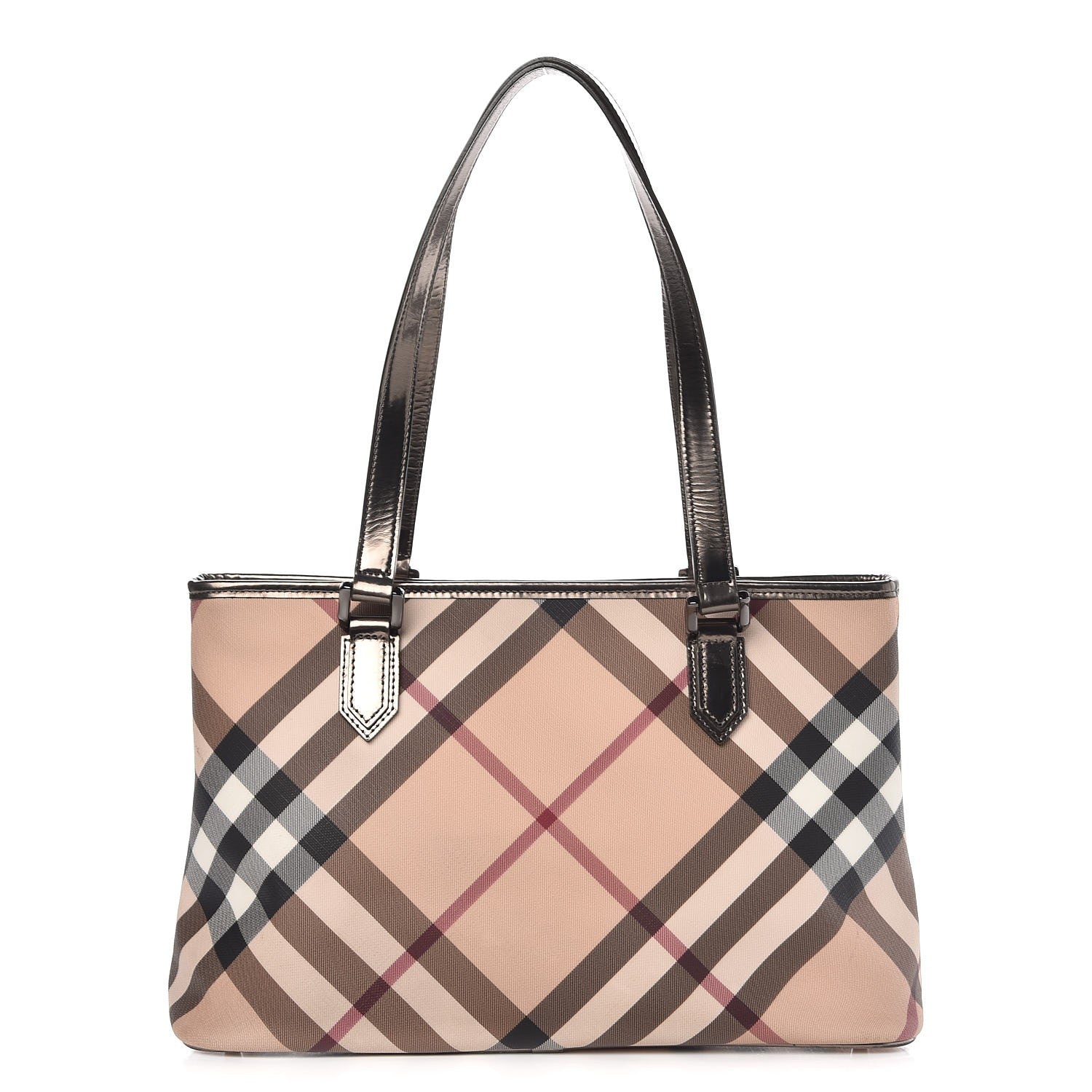 Burberry Patent Nova Check Shopper Tote Nickel 1 of 13