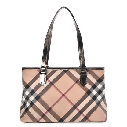 Burberry Patent Nova Check Shopper Tote Nickel 1 of 13