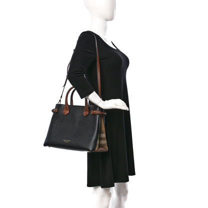 Burberry Grainy Calfskin House Check Two Tone Medium Banner Tote Black Brown 2 of 11