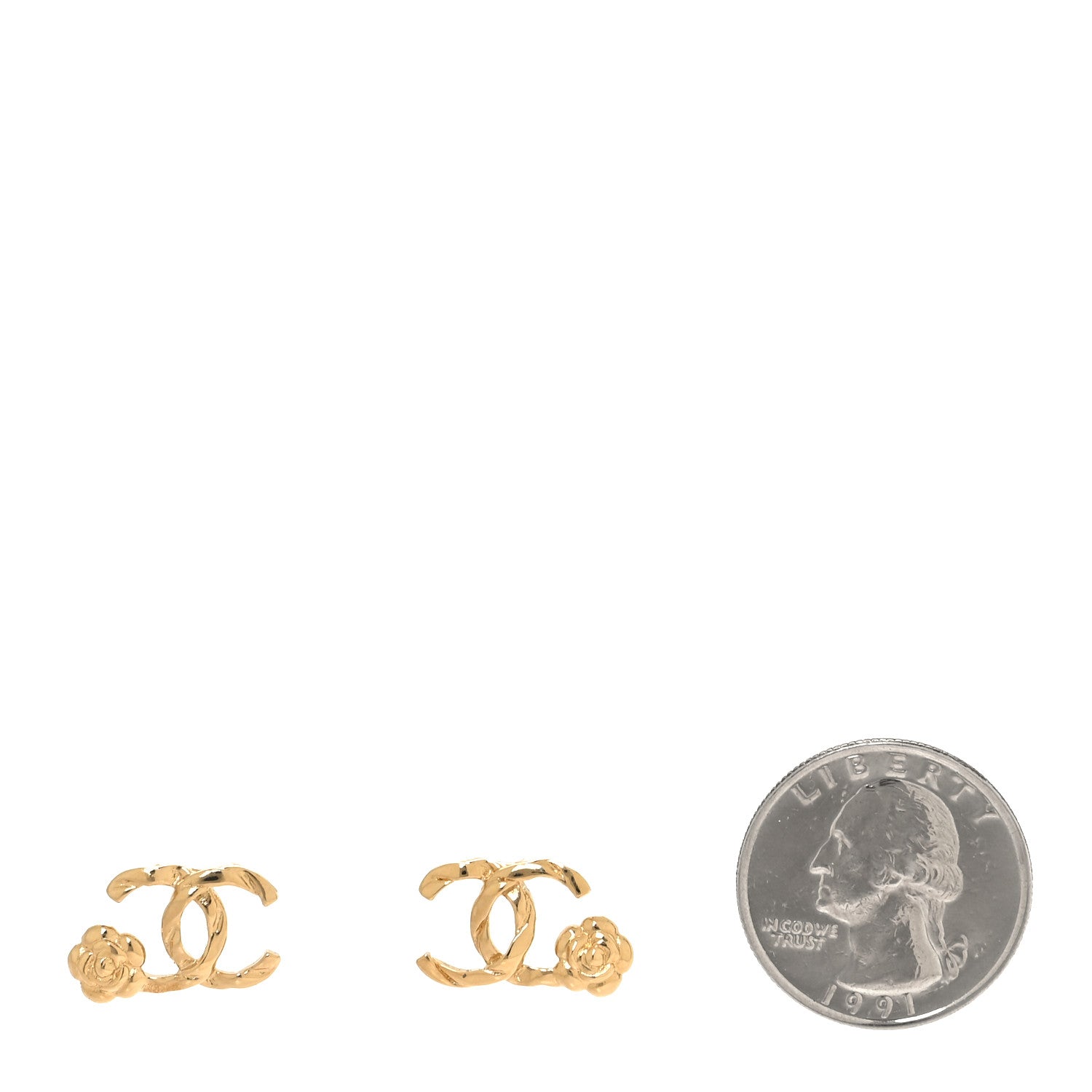 Chanel Metal Camellia CC Earrings Gold 2 of 5