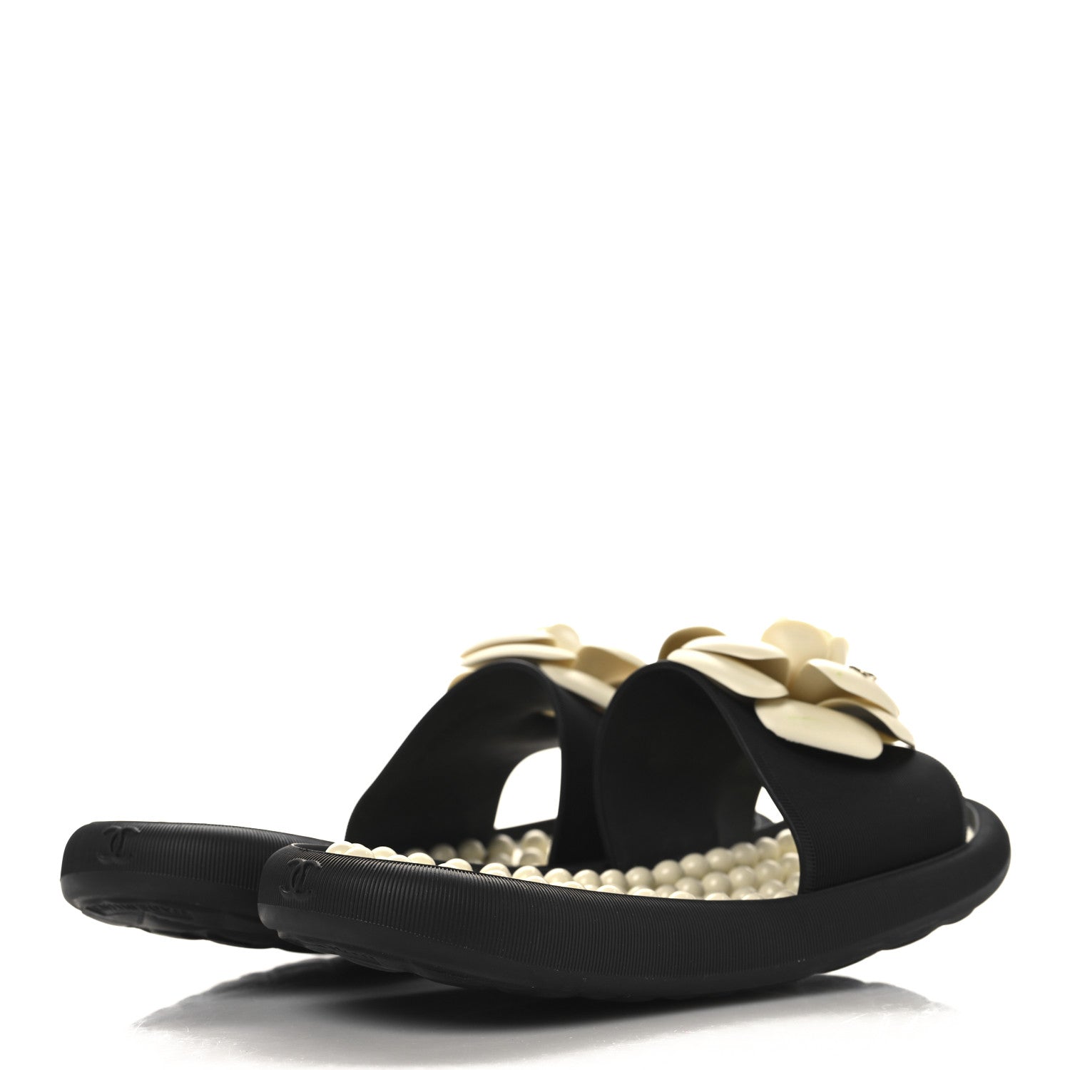 Chanel Thermoplastic PVC Camellia Mule Sandals 36 Black Ivory 5 of 10