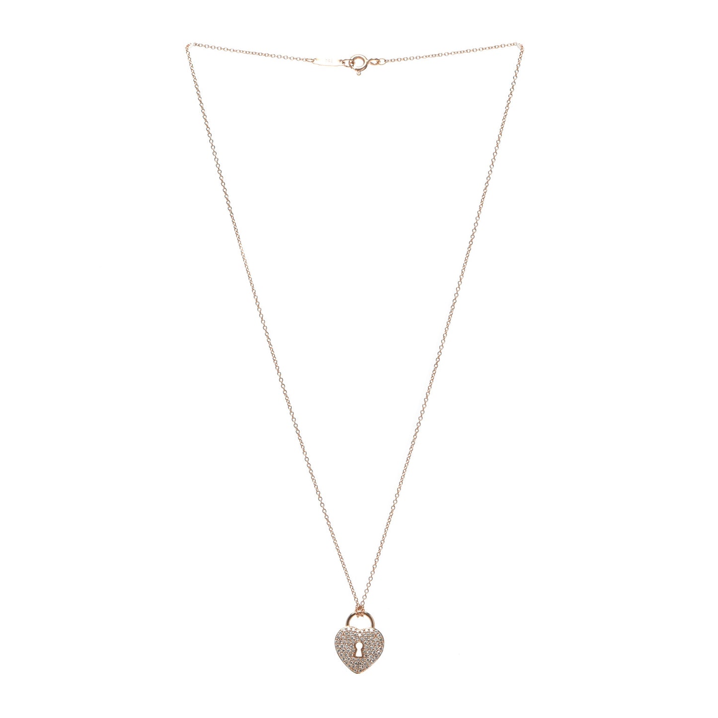 18K Rose Gold Diamond Heart Lock Pendant Necklace