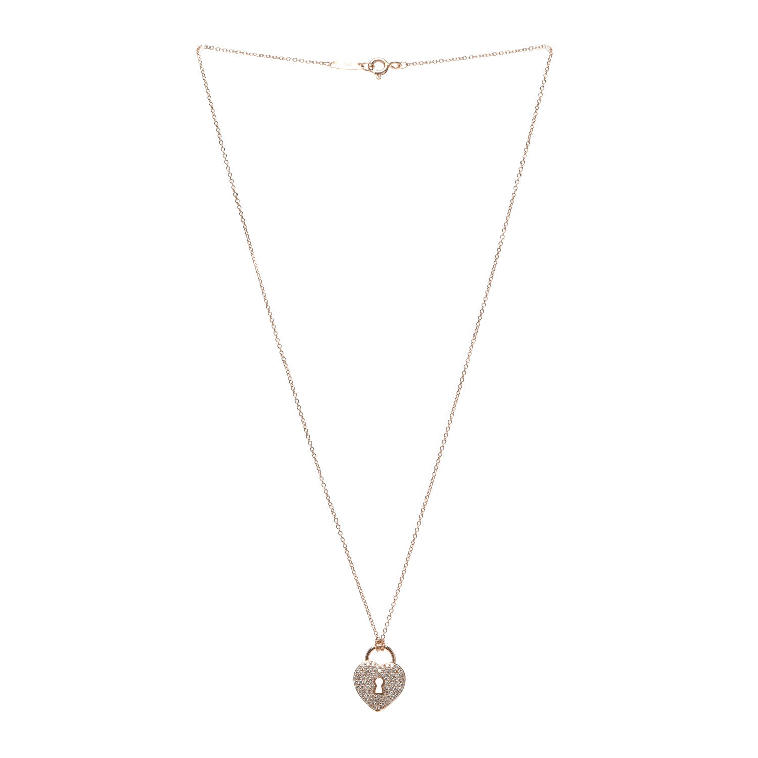 Tiffany 18K Rose Gold Diamond Heart Lock Pendant Necklace 3 of 6