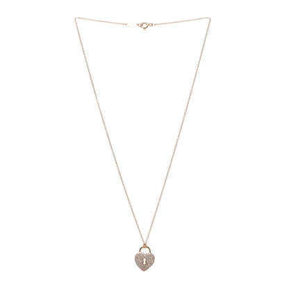 Tiffany 18K Rose Gold Diamond Heart Lock Pendant Necklace 3 of 6