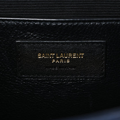 Saint Laurent Grain De Poudre Textured Mixed Matelasse Triquilt Medium Monogram Satchel Deep Marine 6 of 10