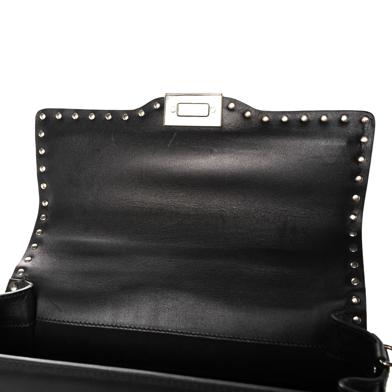 Valentino Garavani Vitello Medium Rockstud Single Handle Flap Bag Black 10 of 15