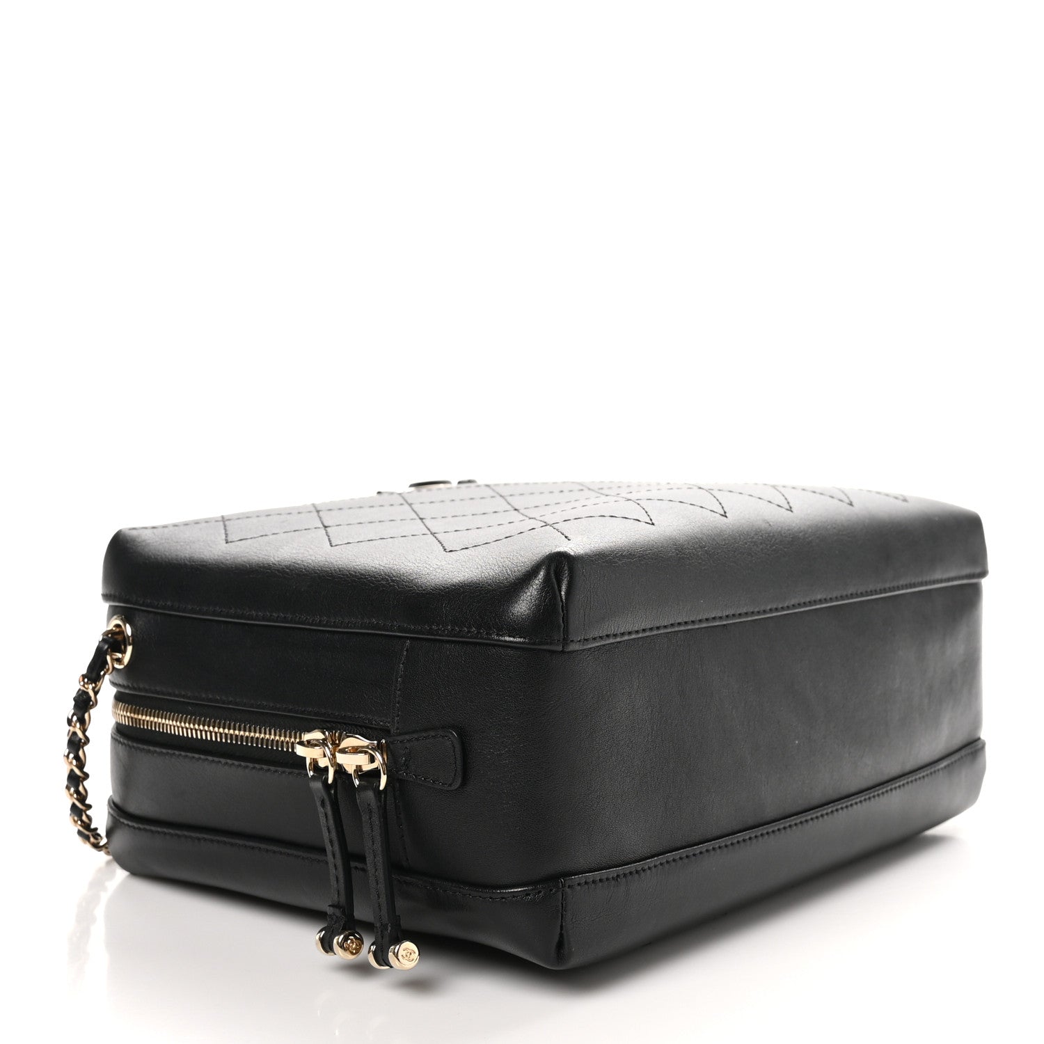 Chanel Calfskin Stitched Sleek Box Top Handle Vanity Bag Black 5 of 12