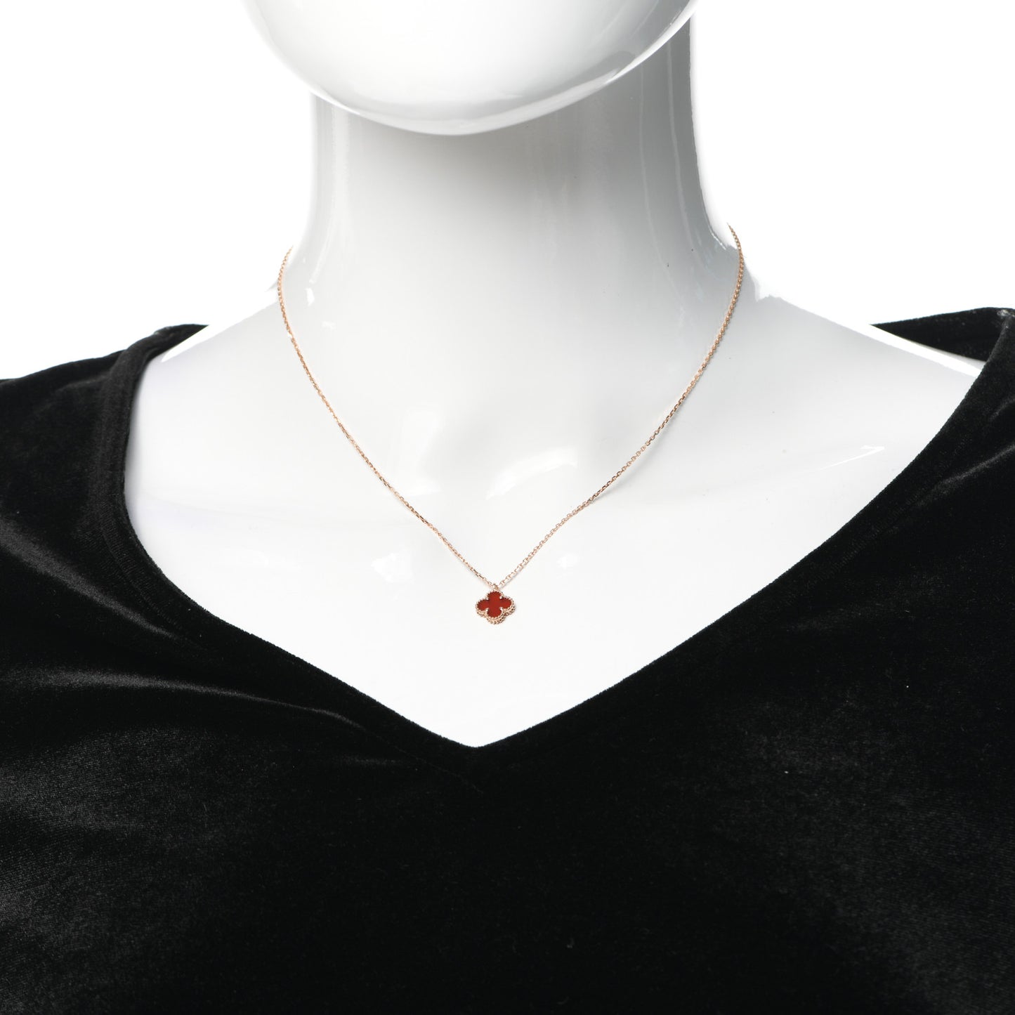 18K Rose Gold Carnelian Sweet Alhambra Pendant Necklace