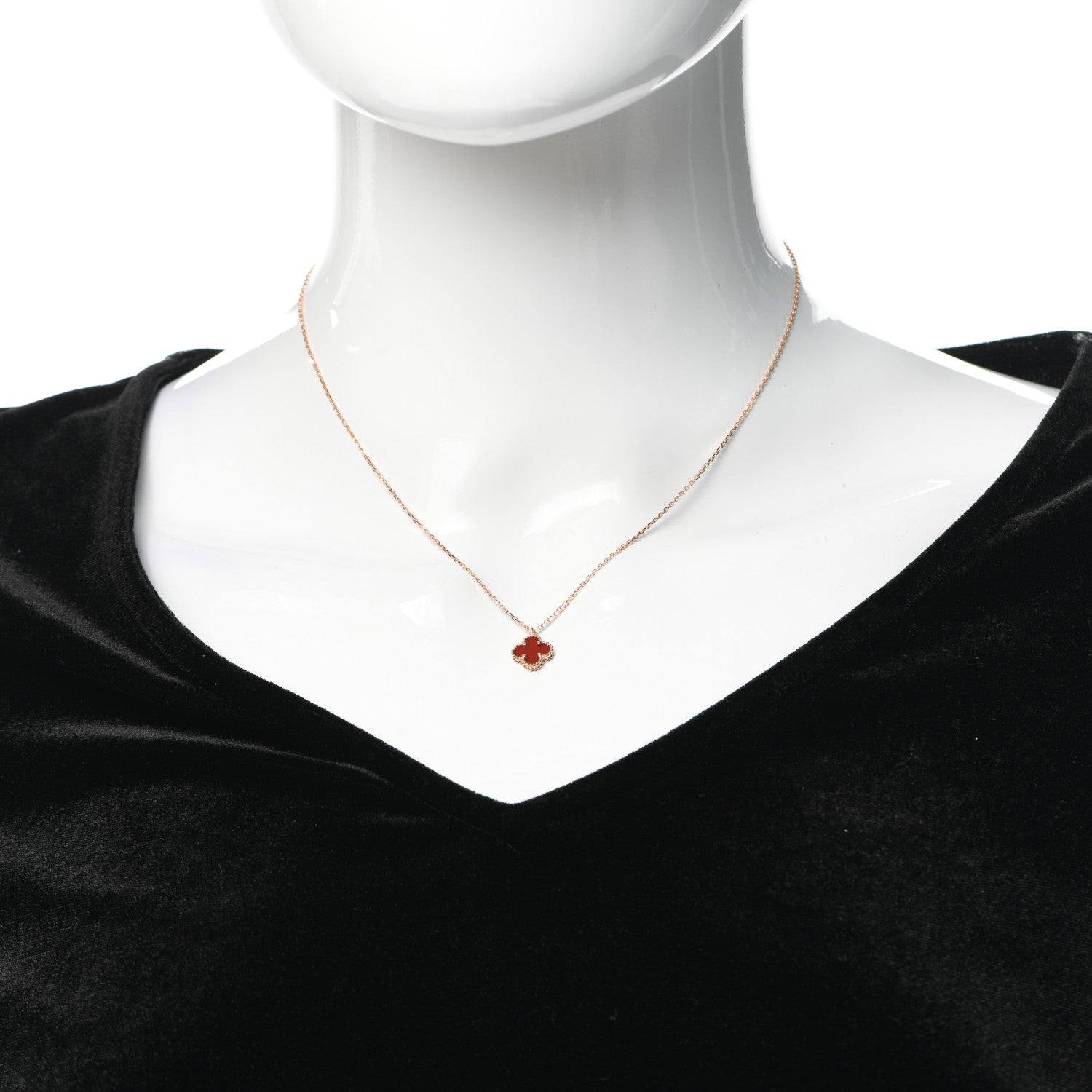Van Cleef & Arpels 18K Rose Gold Carnelian Sweet Alhambra Pendant Necklace 2 of 6