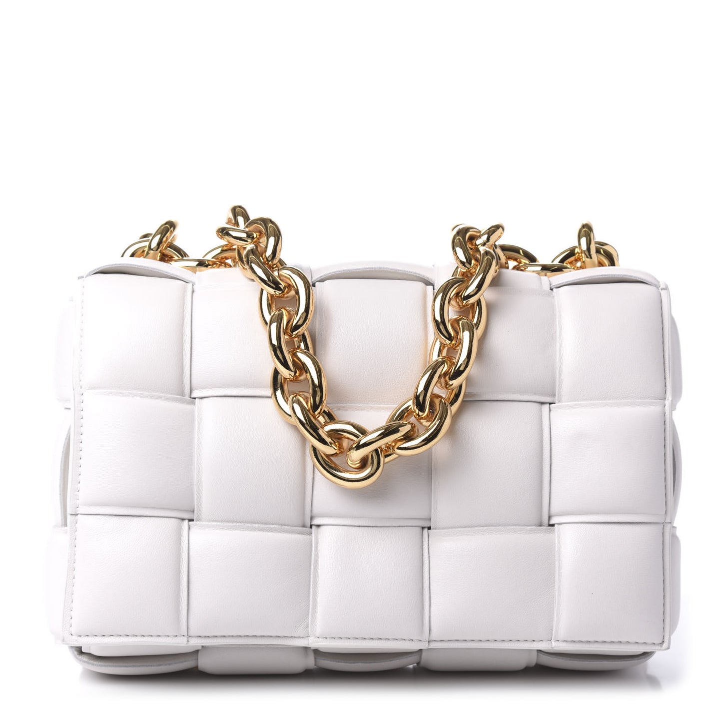 Lambskin Maxi Intreccio Padded Chain Cassette Crossbody Bag White