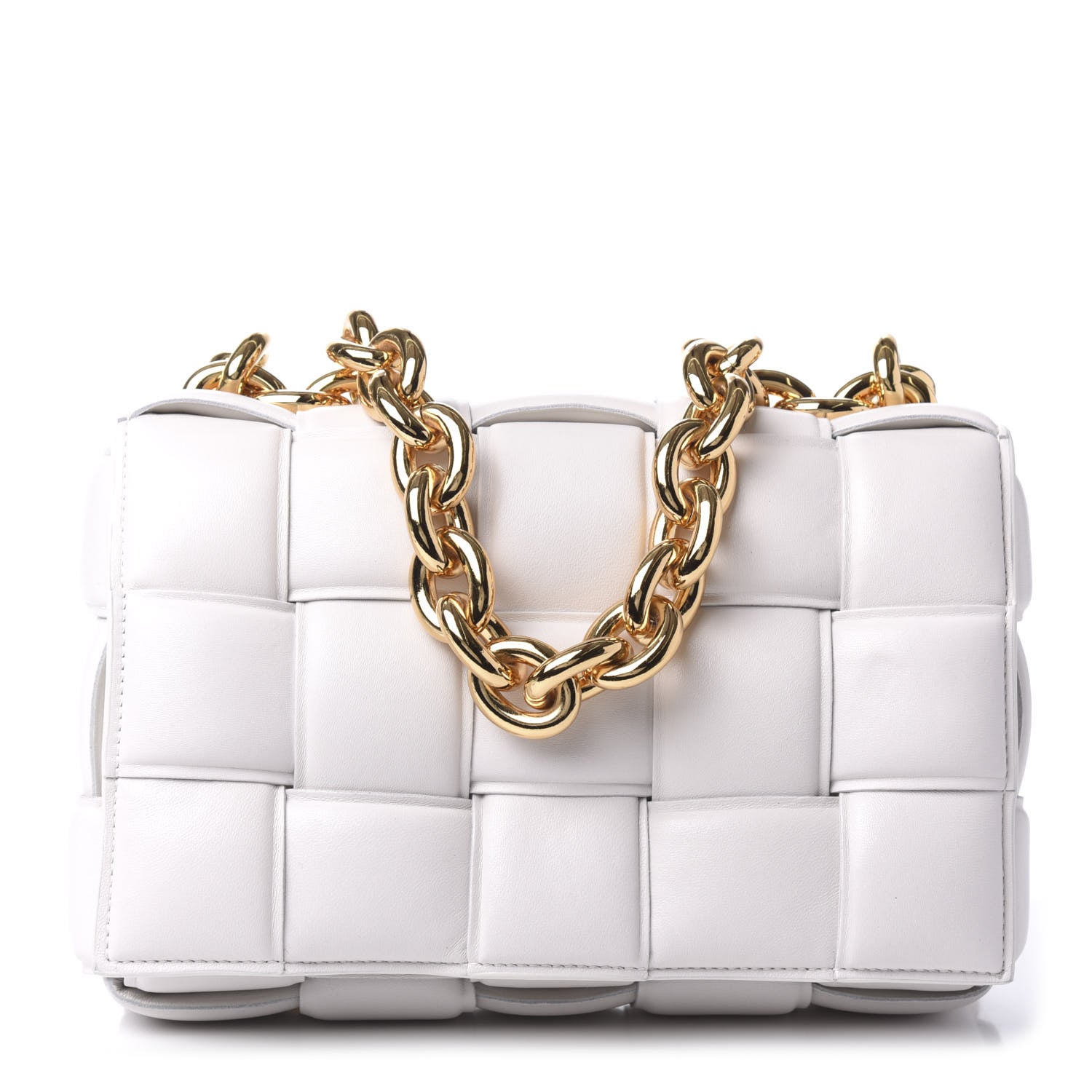 Bottega Veneta Lambskin Maxi Intreccio Padded Chain Cassette Crossbody Bag White 1 of 10