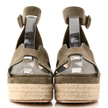 Hermes Suede Goatskin Elda Espadrille Wedge Sandals 37 Vert Toundra 2 of 11