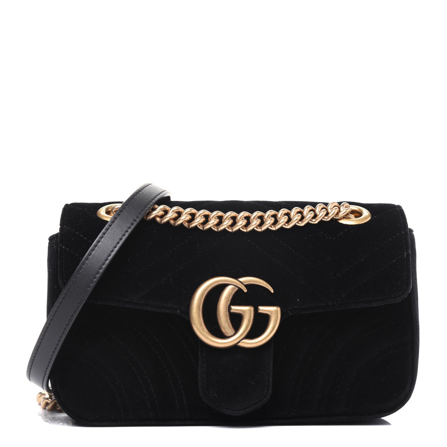 Gucci Velvet Matelasse Mini GG Marmont Shoulder Bag Black 1 of 14
