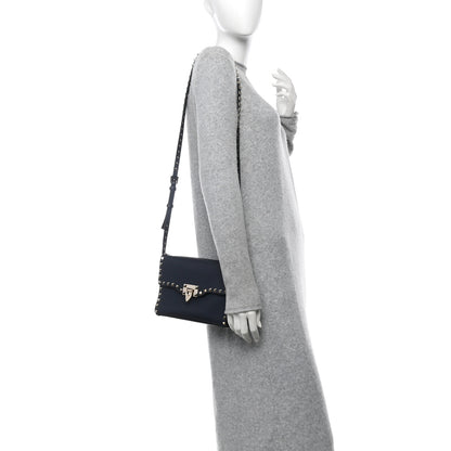 Valentino Garavani Pebbled Calfskin Medium Rockstud Flip Lock Crossbody Bag Navy 2 of 9