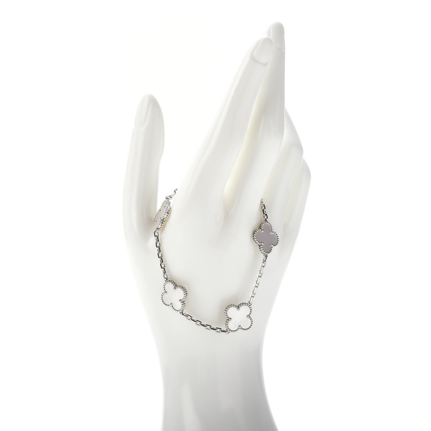Van Cleef & Arpels 18K White Gold Mother of Pearl 5 Motifs Vintage Alhambra Bracelet 2 of 5
