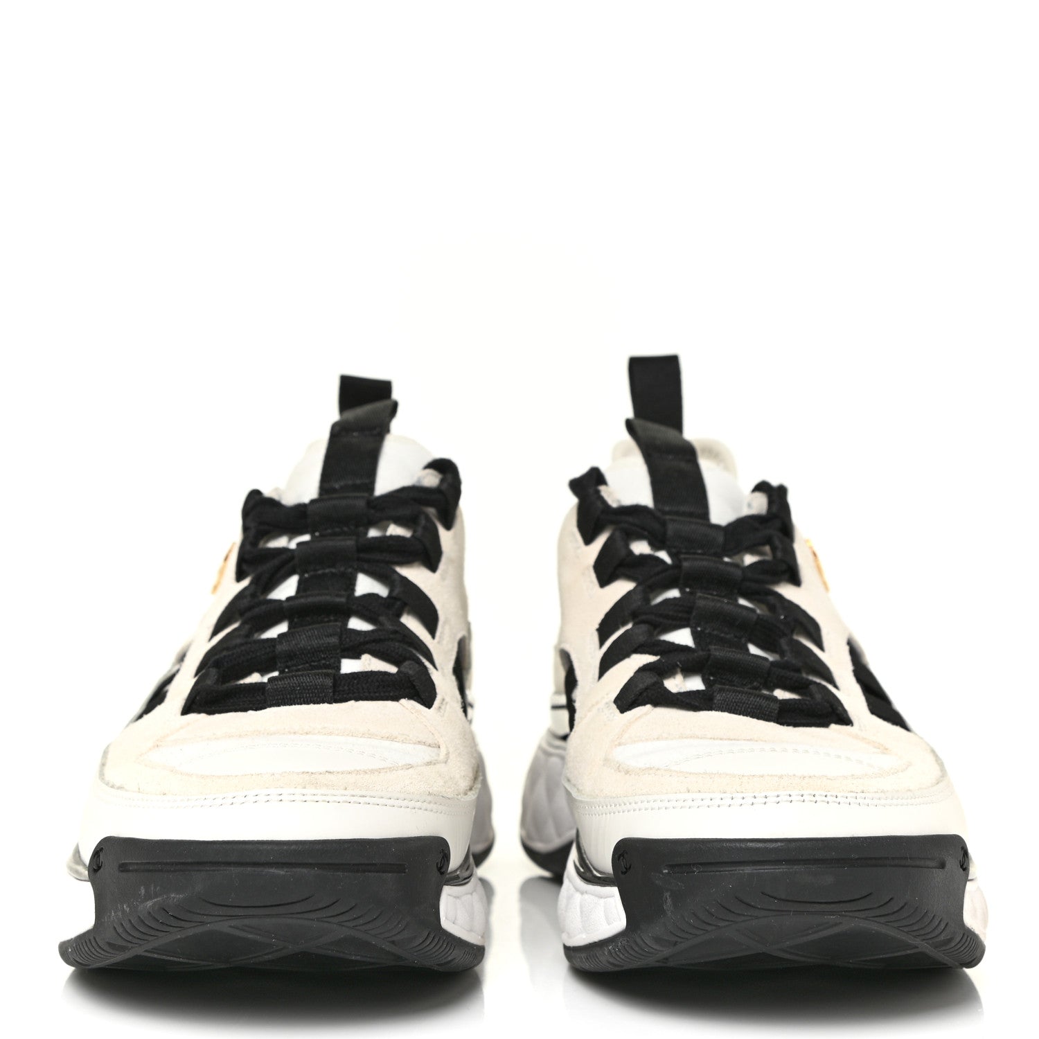 Chanel Fabric Calfskin Suede CC Sneakers 39 Ivory Black 2 of 17