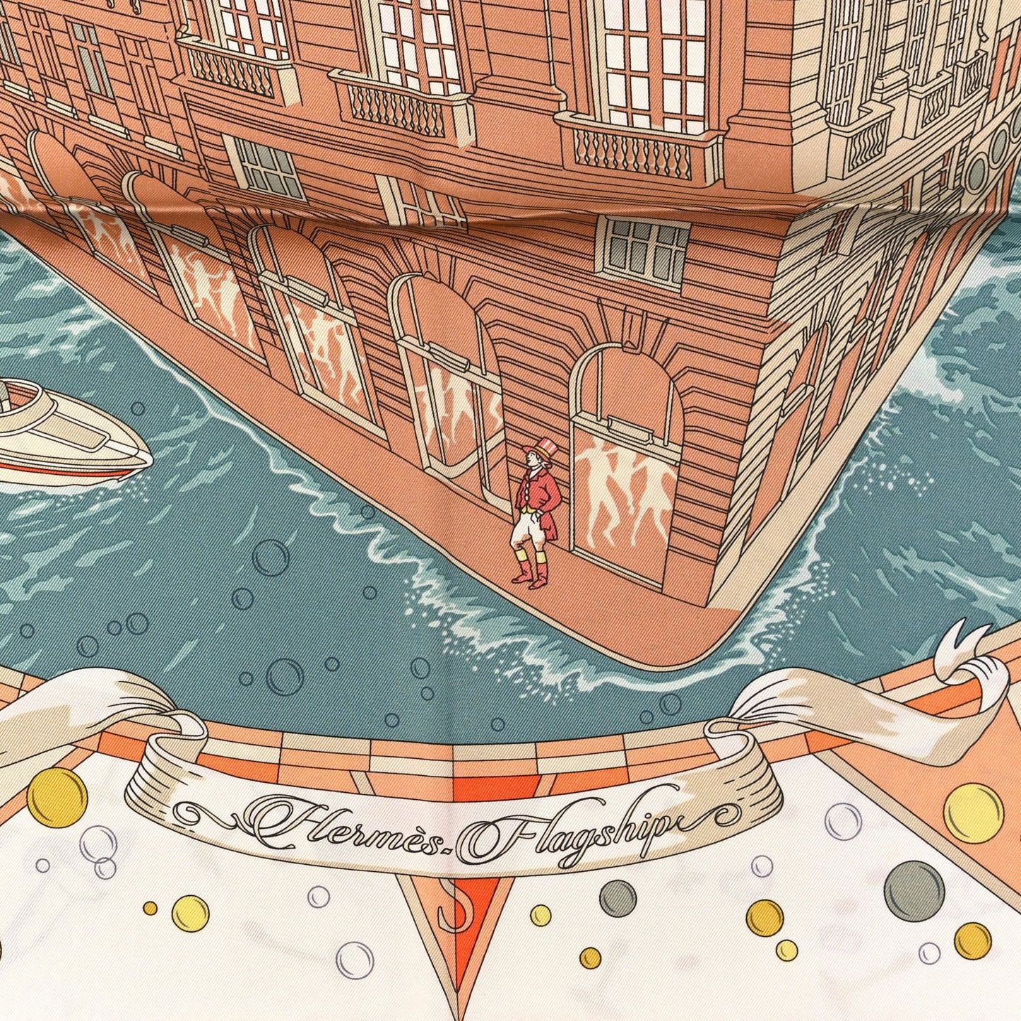 Silk Flagship Scarf 90 Creme Orange Vert
