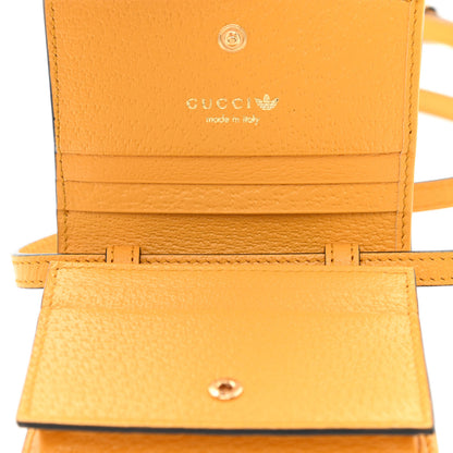 Gucci X ADIDAS Textured Dollar Calfskin Trefoil Horsebit 1955 Card Case Wallet With Strap Crop Black 6 of 11