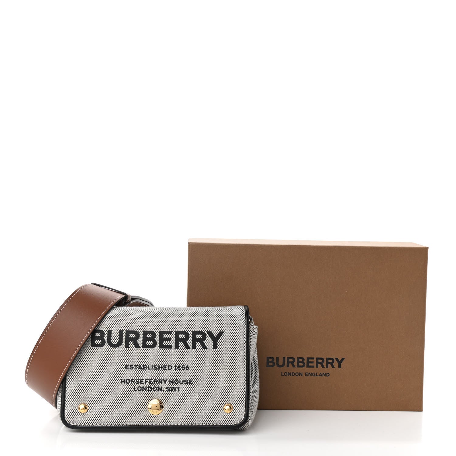 Burberry Cotton Canvas Horseferry Print Small Crossbody Bag Grey Tan 11 of 11